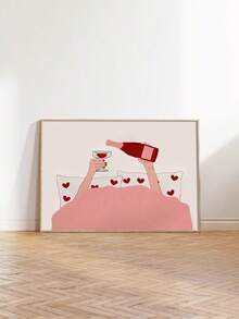 1pc Unframed "Drinking In Bed" Printed Wall Art, Bedside Wall Decor, Pink "Stay In Bed" Poster, Aesthetic Bedroom Decoration, Girls Dorm Room Decor, Homebody Wall Art - Multicolor - View 3