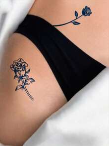 1pc Fashionable Floral Design Temporary Tattoo, Floral Print Pattern Fake Tattoo Sticker, Unisex Body Art Tattoo, Waterproof & Sweatproof, Suitable For Arms, Hands, Abdomen And Feet, Lasts 7-14 Days, Beach Party Accessory DIY Gift - Blue - View 4