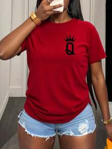 Women's Slim Fit Short Sleeve Casual T-Shirt With Printed Number For New Year Clothing, Graphic Blouses For Women Shirts Tops - 紅色的 - 查看 14