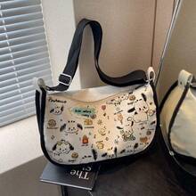 SANRIO 可爱印花帆布腋下包，大容量学生/通勤斜挎包，卡通休闲单肩包 - A - 查看 5
