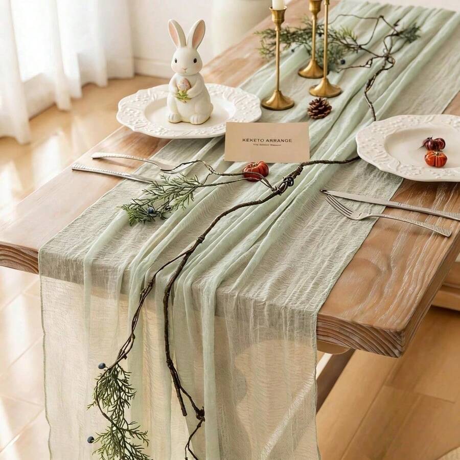 1pc Sage Green Table Runner Spring Decor Cheesecloth Rustic Boho Cheese Cloth Runner For Wedding Bridal Shower Sheer Gauze Centerpiece Spring Home Decorations, Lightweight Gauze Tablecloths Ideal For Sophisticated Centerpieces And Seasonal Event Decoration - 綠色 - 查看 1