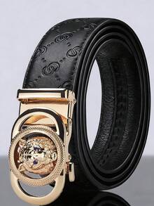 Men's Leather Belt With Automatic Buckle, G-Letter Pattern, Versatile Casual Business Belt For Young Men - Multicolor - View 8