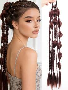 24 Inch Handmade Mixed Color Bubble Twist Braids - Vacation Style Hair Tie, Suitable For All Hair Types - Multicolor - View 11