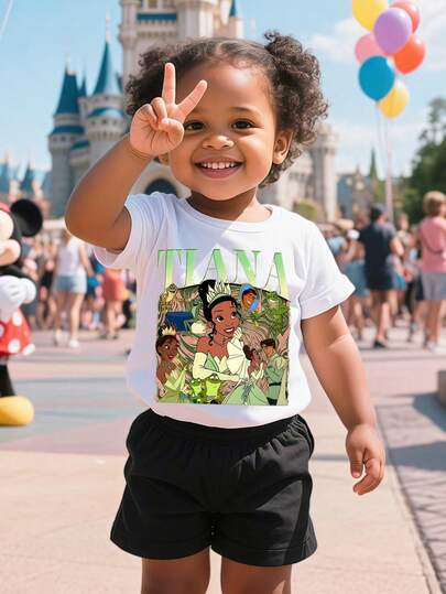 Disney Casual Style Tiana Fun Letter Slogan Casual T-Shirt For Baby Girls | Baby Girls Top T-Shirt