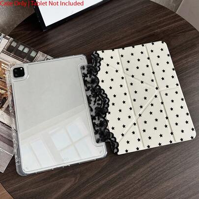 黑色蕾丝星形三折保护套，带笔槽，适用于 iPad 10.9/10.2/Air 第五代/Pro 11/第十代/9.7/Air 2/(第七代)/(第八代)/Air 4/5/Pro 11/第十代 10.9 英寸 2022 款智能保护套/Air 13(M3 2025)/Air 11(M3 2025)/Air 11(M3 2025)/11(A16 2025)，适用于 Galaxy Tab S10+/S9/A9，适用于小米 5/5PR/6/6PRO/7/7PRO