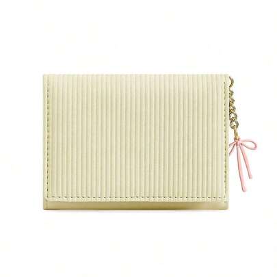 3-Fold Small Wallet In Candy Colors, Cute & PU Leather Purse, Girl Short Bifold Wallet With Bow Charm