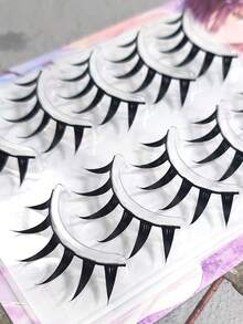 5 Pairs/Box Korean Style Lace Wispy Flared False Eyelashes, Whole Strip Thick Doll-Like Lashes, Lift Eyelids, Cosplay Manga Lash Effect - Black - View 3