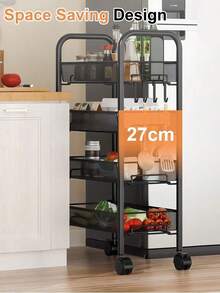 Rolling Utility Cart Organizer, Stable And Sturdy Black Rolling Storage Carts With Wheels, Storage Cart Bathroom, Kitchen, Snack,, Makeup, Daily Essentials, 3/4/5 Tier, Shelf Rack Dish Drying Rack Utensil Holder Storage Organizer Storage Cabinet Closet Organization And Storage Kitchen Organization And Storage Kitchen Accessories Kitchen Storage Bathroom Storage Room Decor Bathroom Decor Home Decor Pink Room Decor Bedroom Decor - Black - View 8