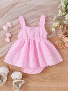 1 bộ áo liền quần yếm kẻ caro màu hồng dễ thương cho bé gái, chất liệu nhẹ, thích hợp cho mùa hè. - Hồng - Xem 2