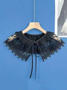 1件女士白色雪纺褶皱蕾丝边时尚披肩 - 彩色 - 查看 4