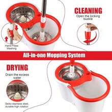 360° Rotating Spin Mop & Bucket With Wringer, Floor Cleaning System With Extended Long Handle, Equipped With Multiple Microfiber Mop Refills, Portable Household Cleaning Tool For Indoor Hard Floor Washing - 白色的 - 查看 5