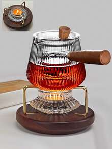 1pc Multi-Purpose Candle Holder & Tea Warmer Set, Walnut Wood Candle Tea Warmer Base, Elegant Glass Candle Holder Design, Candle Holder Set For Atmosphere, Portable Tea Warmer For Tea Parties, Gatherings, Restaurants, Cafes, And Home Use Back To School - Multicolor - View 8