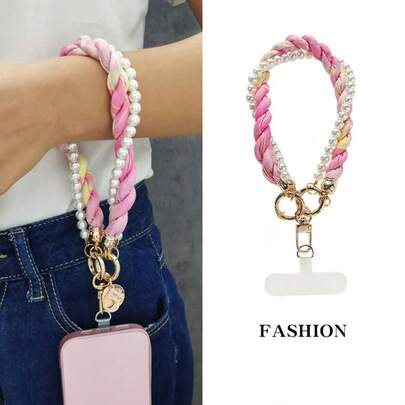 1 chiếc khăn lụa thời trang ngắn đính ngọc trai, dây đeo điện thoại, vòng tay, dây đeo túi xách cao cấp, thanh lịch, đa năng cho tai nghe máy ảnh, quà tặng Ngày của Mẹ.