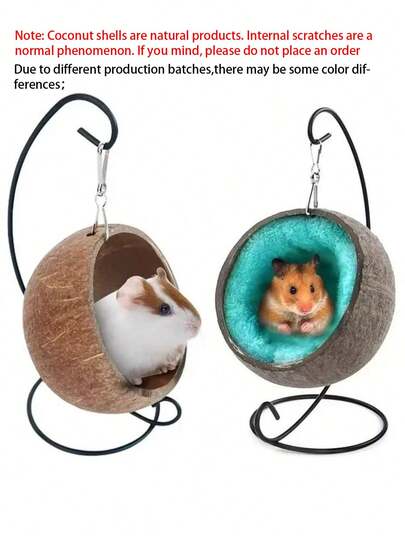 Hamster Coconut Bed Natural Coconut Hamster Hideout Hammock Suspension Coconut Husk Hamster Bed House With Warm Pad Small Animal(Note: Coconut Shells Are Natural Products, And Scratches Inside Are Normal. )