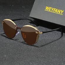 WEYFANY 时尚男士太阳镜，猫眼纯色复古金属偏光太阳镜，TAC材质轻盈舒适，优雅复古简约百搭时尚镜框，适合驾驶、户外活动、旅行、派对、摄影、休闲、海滩、音乐节、徒步、度假、高尔夫、远足等场合。 - 彩色 - 查看 12