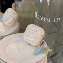 星形简约乳白色星形装饰耳机保护套，兼容 Pro 3、新款 Pro 2、可爱 Apple 4 简约款 3，女士个性化半耳机保护套 - 乳白色 - 查看 4