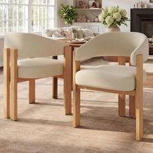 Dining Chairs - Beige + Natural + Flannelette + Metal + Set Of 2-1 - View 2