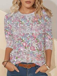 Women's 3D Long Sleeve T-Shirt Sweatshirt Top - Suitable For Casual Sports, Workwear, Home Wear, And Gifts. Women's Soft Multi-Color Full-Print T-Shirt - Soft Round-Neck Long Sleeve Top, Suitable For Casual Layering In Spring, Autumn, And Winter, Machine Washable For Comfortable Seasonal Wear - 彩色 - 查看 7