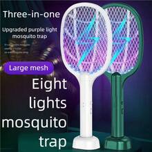 三合一电蚊拍，Type-C充电，大面积网面，三层网罩，可立式支架，手动开关，自动电击灭蚊，物理驱蚊，适合居家/露营使用，300mAh - 顏色隨機 - 查看 1