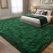Area Rugs For Living Room, Fluffy Plush Checkered Rug, Modern Shag Non Slip Soft Furry Large Carpet For Bedroom, Dining Room & Home Decor,  Dark Green - Dark Green - View 13