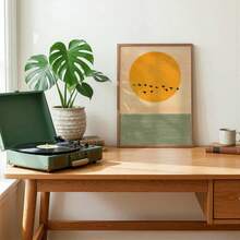 1幅中世纪现代风格日出飞鸟艺术版画，日式风景墙画，现代自然装饰，现代禅意艺术品，适用于客厅和卧室，无框 - 風景 - 查看 4