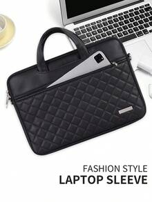 Túi xách nữ họa tiết hình thoi, đựng laptop 13/14/15 inch, có lớp lót bên trong chống sốc và chống rơi. - màu đen - Xem 2