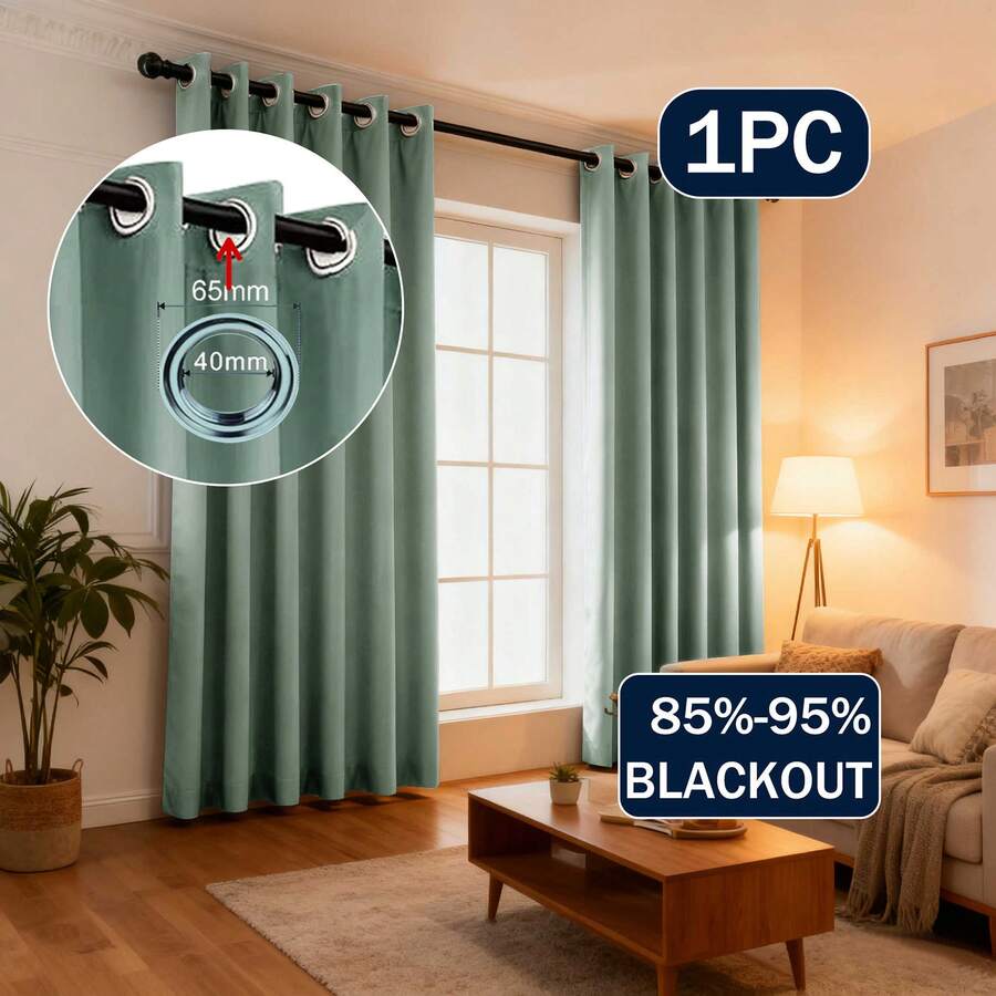 1pc/2pcs Solid Color Polyester Curtains, Energy Blackout Light Blocking Thermal Insulated Curtains For Kitchen, Dining Room, Living Room, Bedroom, Study Room In Black, Deep Grey - Green - View 1