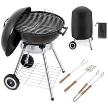 Gr8 Garden Portable 18 Inch Kettle Charcoal BBQ Grill With Cover Wheels & Utensils Set - Black - View 1