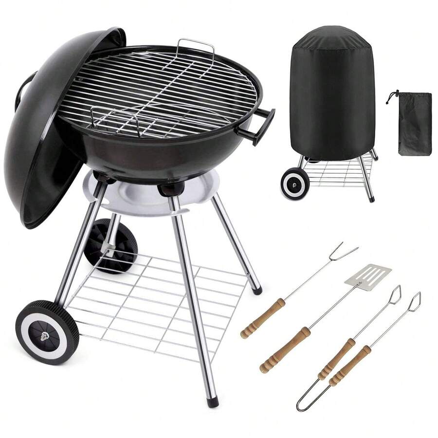 Gr8 Garden Portable 18 Inch Kettle Charcoal BBQ Grill With Cover Wheels & Utensils Set - Black - View 1