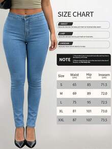 Women's Mid-Rise Stretch Denim Skinny Jeans | Booty-Lifting Slim-Fit Curvy-Fit Trousers - Biru muda - View 7