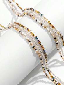 3pcs Beaded Beach Belly Chain Waist Jewelry,  Elastic Waist Decoration Waist Beads Waist Chain - 彩色 - 查看 4