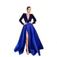Women's Sexy Long-Sleeve Sequin V-Neck Flared Sequin Slit Long Evening Dress - 紅色 - 查看 4