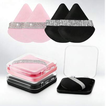 6pcs Makeup Sponge Set With Travel Storage Box, Triangle Sponges Suitable For Loose Powder, Body Powder, Setting Powder, Beauty Tools (Black + Pink), Cosmetics, Affordable, Room Decor, Vanity, Travel, Bedroom, Makeup Accessories, Makeup Sponge, Makeup Sponge, Makeup Sponge, Affordable, Christmas Gift, Cosmetics, Makeup Tools, Special Offer, Gift, Women Gift, Christmas Gift