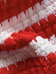 Women's Fashionable Sweet Woven Colorblock Striped Bikini Swimwear, Suitable For Pool Party And Beach Vacation, Spring/Summer - Red and White - View 6