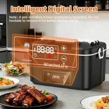 24000mAh Cordless Rechargeable Heated Lunch Box - 1.2L Scheduled Heating With Digital Display, 304 Stainless Steel Food-Contact Portable Food Warmer, Dishwasher Smart Timer For Office Travel Camping Road Trips, Battery-Powered With Spoon Fork Insulated Carrying Bag, Holiday Gift For Family Colleagues On-The-Go Dining - Black - View 4