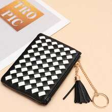 Crocheted Silver Coin Purse: Compact, Lightweight, And Versatile – Card Holder, Keychain, With Fringe, Zipper, Short Wallet. - A43# Xám đậm - Xem 2