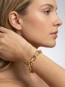 Bộ 1 vòng tay thiết kế dây xích sang trọng đính đá Cubic Zirconia, thích hợp cho nữ giới dự tiệc cưới và các sự kiện, không kèm hộp quà. - Vàng - Xem 2