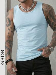GRDR Camiseta de tirantes casual y versátil de unicolor para hombre - Celeste - Ver 6
