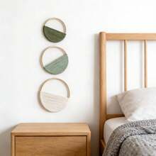 3 piezas Colgante de pared de macramé, conjunto de decoración de pared con aro de bambú hecho a mano y patrón geométrico - Multicolor - Ver 6