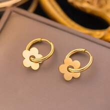 Cute Floral Huggie Earrings, Gold & Silver Tone, Dainty Daily & Office Wear Jewelry For Sweet Style - Màu thép - Xem 5