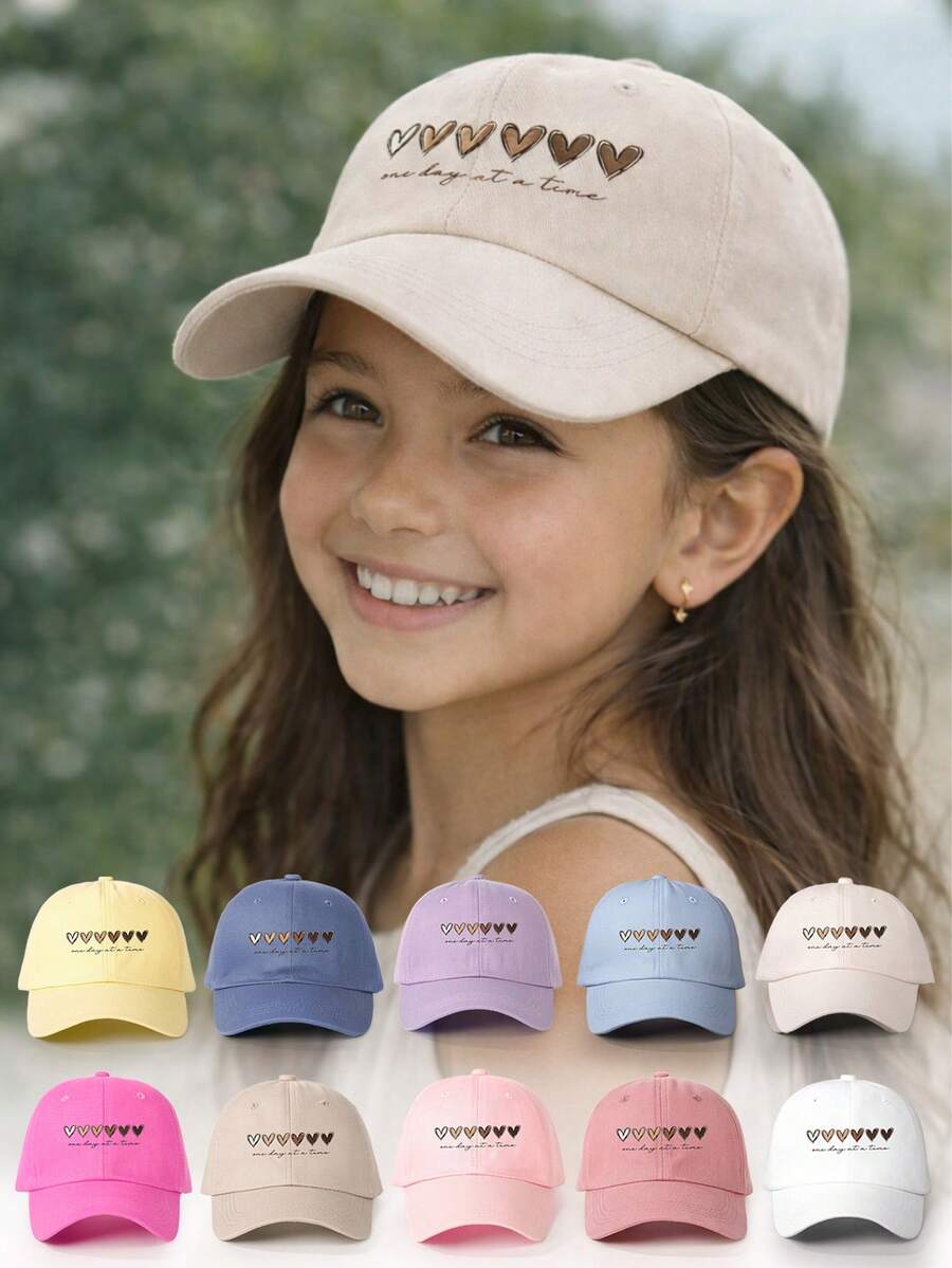 1pc Printed Heart & Gradient English Letter Baseball Cap, Adjustable Outdoor Sun Protection Casual Hat Suitable For Spring/Autumn Travel, Beach, Y2K Style For Youth - Baseball Cap - View 1