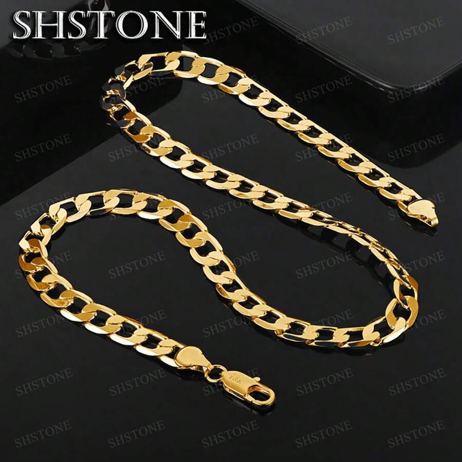 Special Offer 18K Gold Plated Necklaces 925 Stamp Silver Color Classic 8MM Sideways Chain For Men Woman Fine Jewelrys Wedding Party - Gold - View 1
