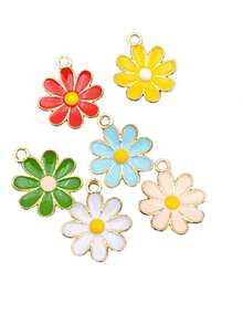 10pcs Alloy Oil Drop Flower Pendant, Necklace, Bracelet And Earring DIY Craft Accessories - Pink - View 8