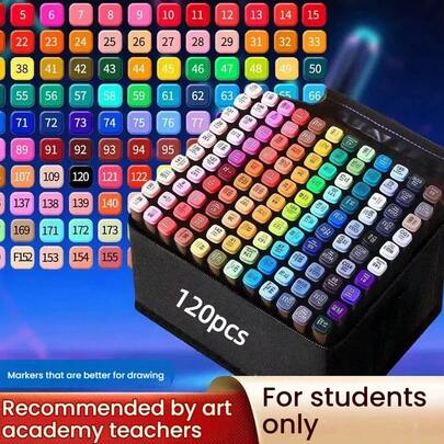 120pcs Double-Headed Marker Pen Set, Suitable For Drawing, Marking, Memo, Handicrafts, Includes Carrying Bag, Applicable For Painting, Marking, Messaging, Handmade, Handcraft Tools, Art Supplies, Art Markers, Creative Drawing, High Quality Pens, Smooth Writing, Colored Pens, Comic Markers