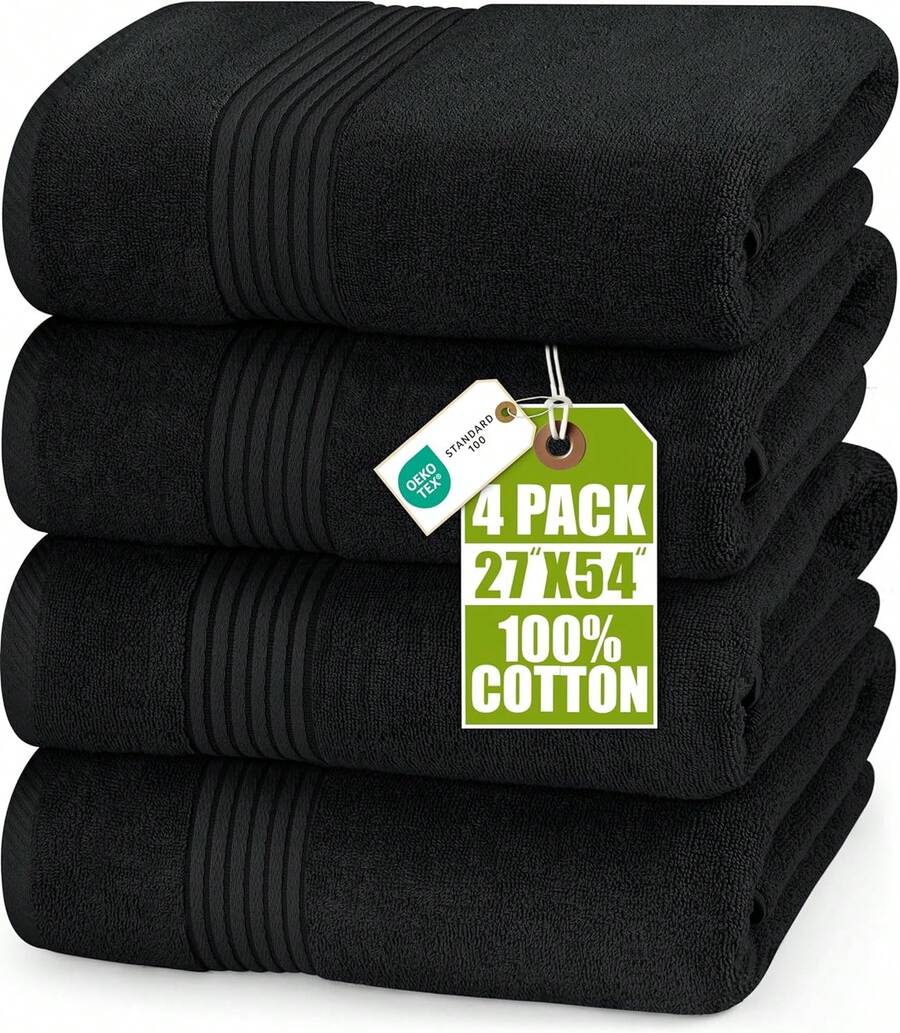 Utopia Towels Luxurious Bath Towels Set, 27 X 54 Inches 100% Ring Spun Cotton, 4 Pack, Beige - 黑色 - 查看 1