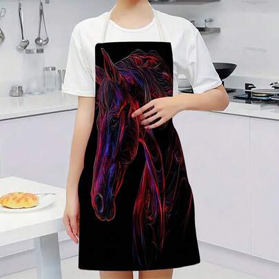 1 chiếc tạp dề nhà bếp họa tiết đầu ngựa rực rỡ, thích hợp cho nhà bếp, phòng khách, phòng ăn, khách sạn, tiệc nướng ngoài trời, v.v., được làm từ 100% polyester, có thể giặt máy.