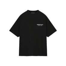 Essentials FW24  Crewneck Lightweight Stretch Logo Crew Neck Short Sleeve Tee Unisex Cotton Summer T-Shirt, Everyday Basic Top - Black - View 1
