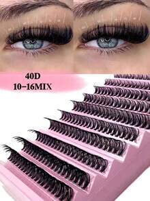 40D/40D*2 200 Pcs Cluster Lashes 8mm-16mm D Curl Grafting Individual Volume Eyelash Extension Makeup Tool, DIY At Home For Natural, Dramatic Look False Eyelashes - D - View 2