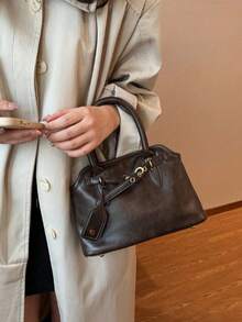 Fashionable Retro Versatile Clasp Shoulder Handbag, Armpit Bag, Shell Bag, Autumn/Winter, Retro Inspired Vintage Bag For Women - 咖啡棕 - 查看 2