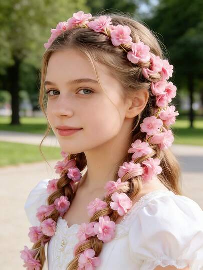 1 Piece 2026 Girls' Pastoral Style Cherry Blossom Vine Headband Decorative Hairband, Spring Pink Imitation Cherry Blossom Hairband, Girl Photography Prop Decorative Hair Accessory, Suitable For Outdoor Vacations And Graduation Parties